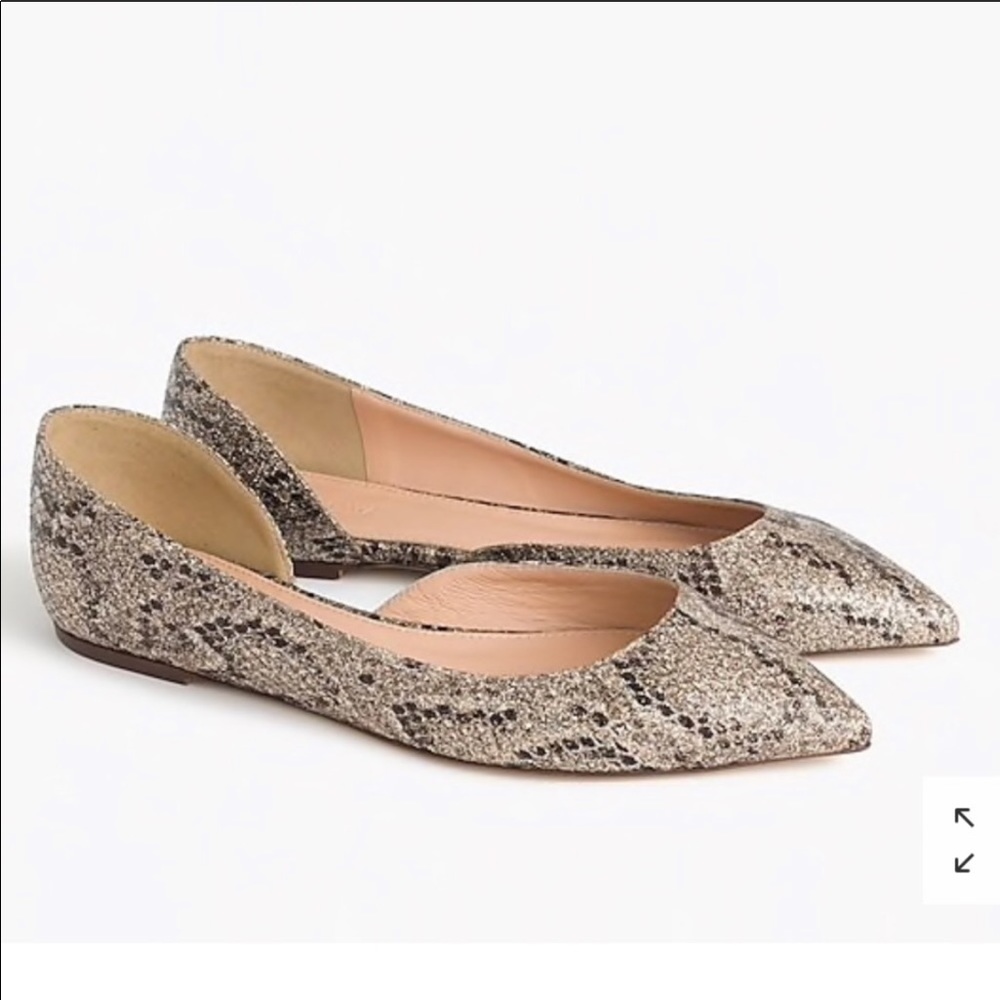 NWT J.CREW Audrey Glitter Snake Print Flats sz 10
